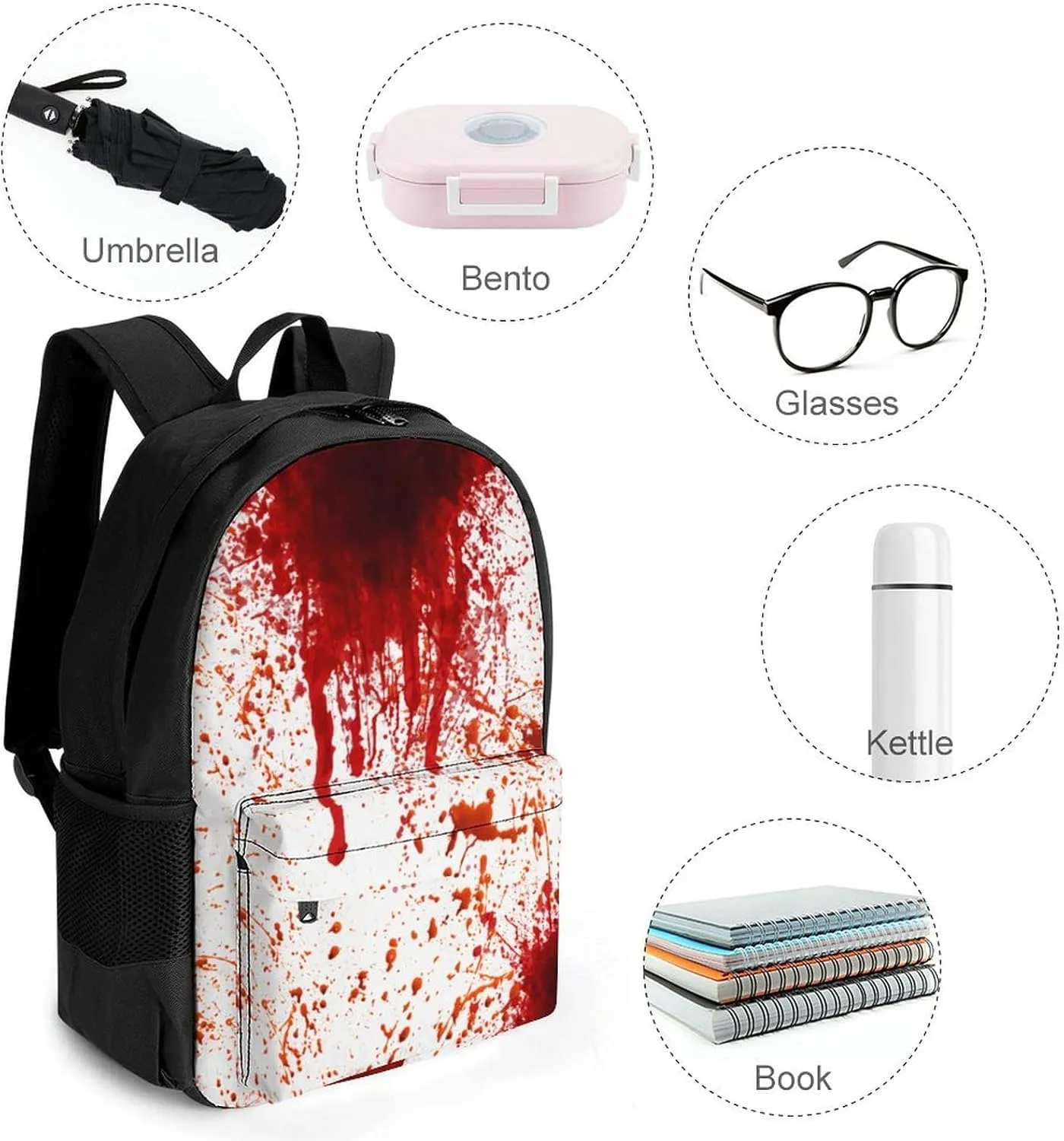Blood Splatter Horror A Large Capacity Backpack with Pockets, Suitable for Outdoor Use, Etc