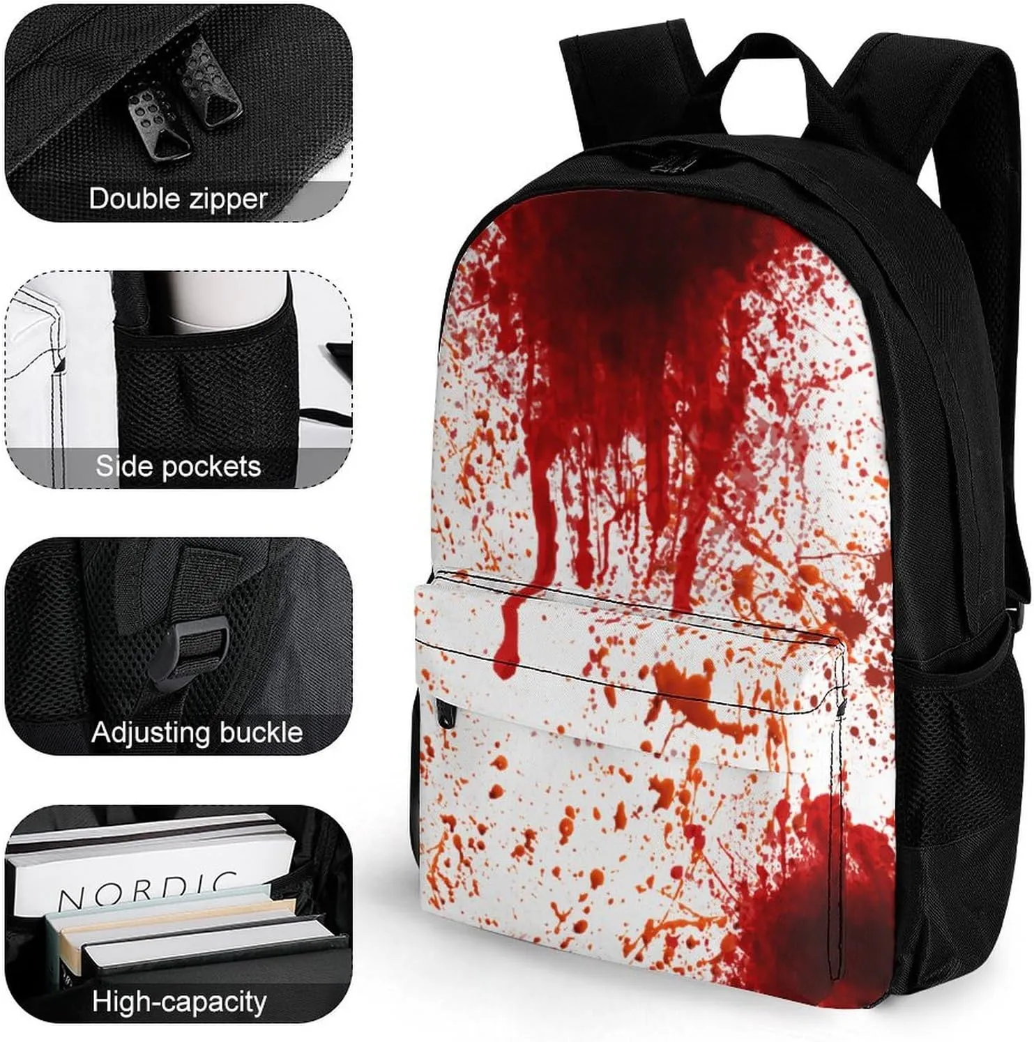 Blood Splatter Horror A Large Capacity Backpack with Pockets, Suitable for Outdoor Use, Etc