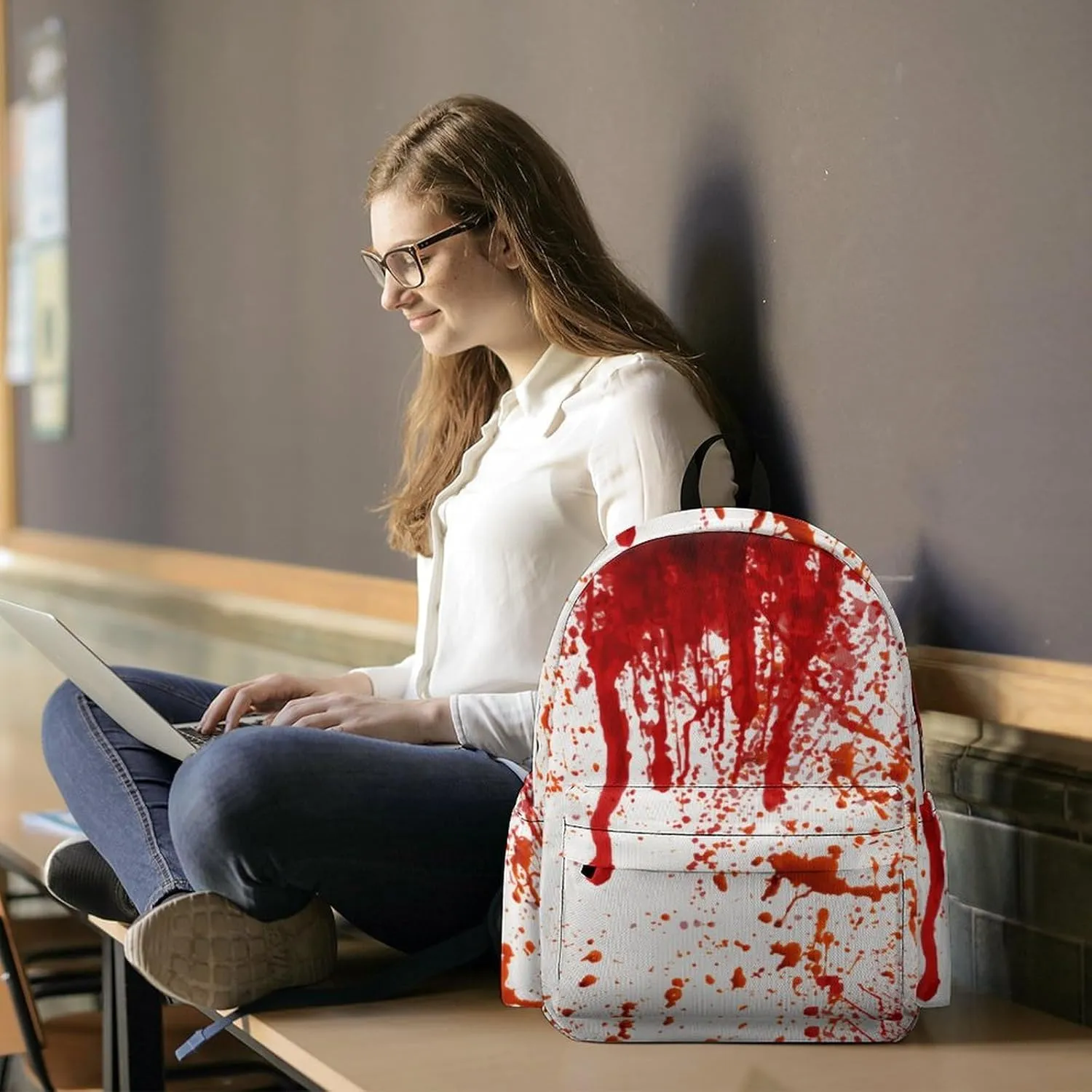 Blood Splatter Horror Classic And Stylish Large Capacity Portable Half Print Backpack