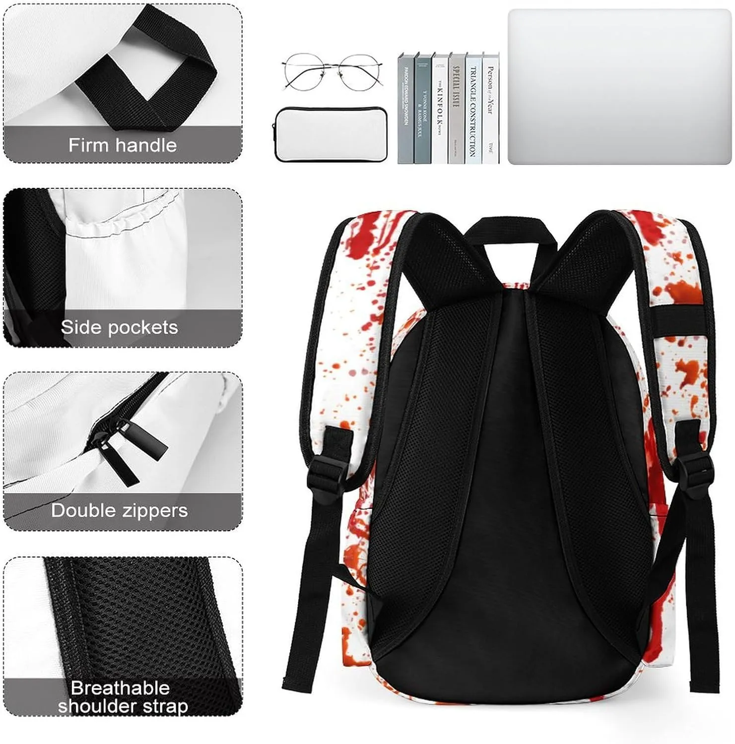 Blood Splatter Horror Classic And Stylish Large Capacity Portable Half Print Backpack