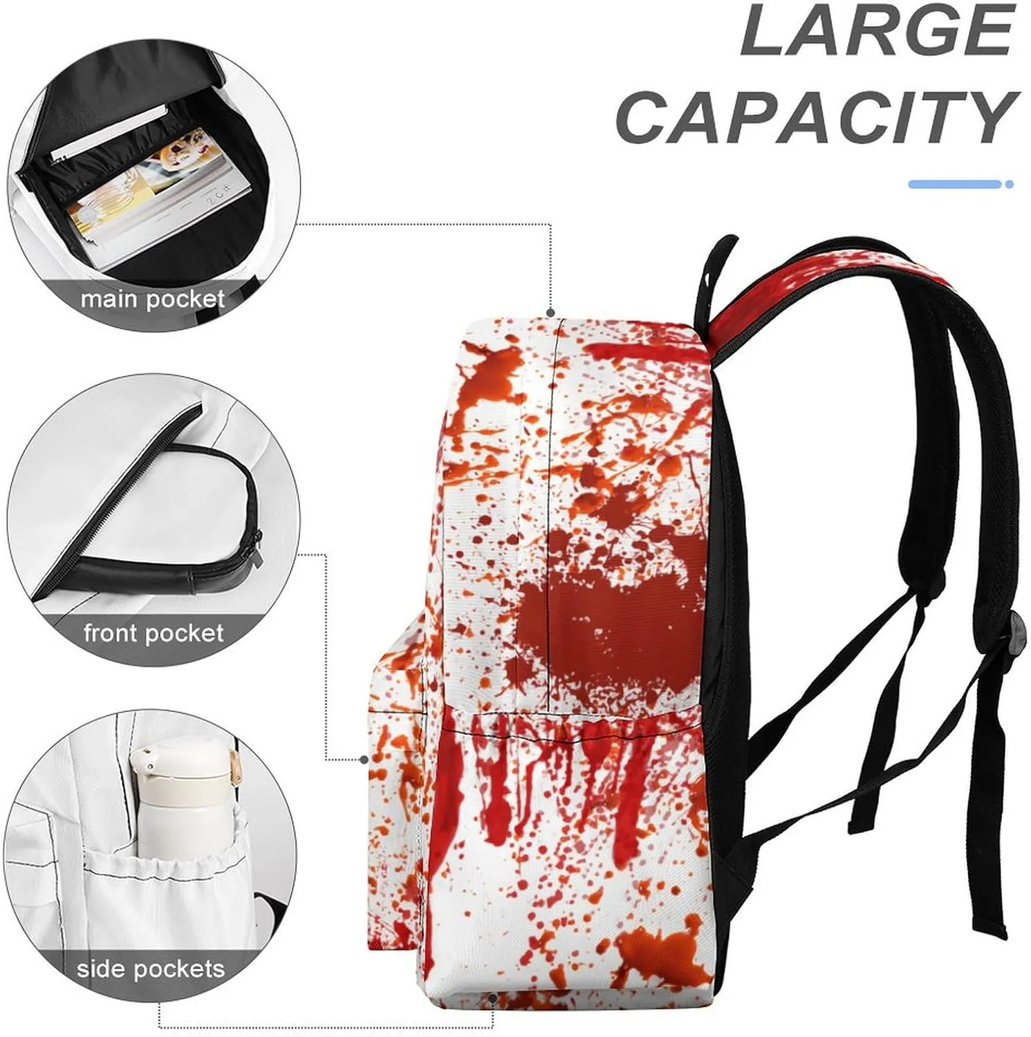 Blood Splatter Horror Classic And Stylish Large Capacity Portable Half Print Backpack