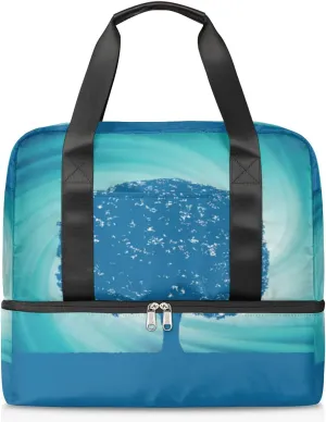 Blue Mystical Tree Travel Bag Double Tier Zip Closure Weekender Bag with Leather Handle Waterproof Sports Tote Gym Bag for Swim Beach Gym Yoga