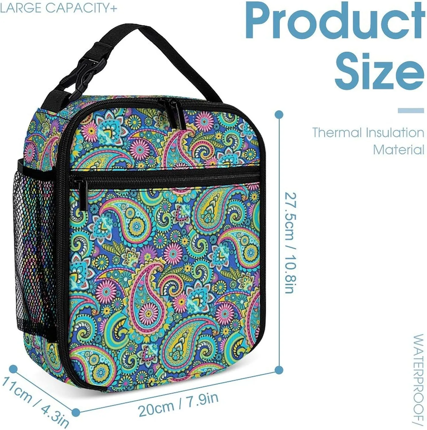 Blue Pink Paisley Large Capacity Portable Backpack Three Piece Set