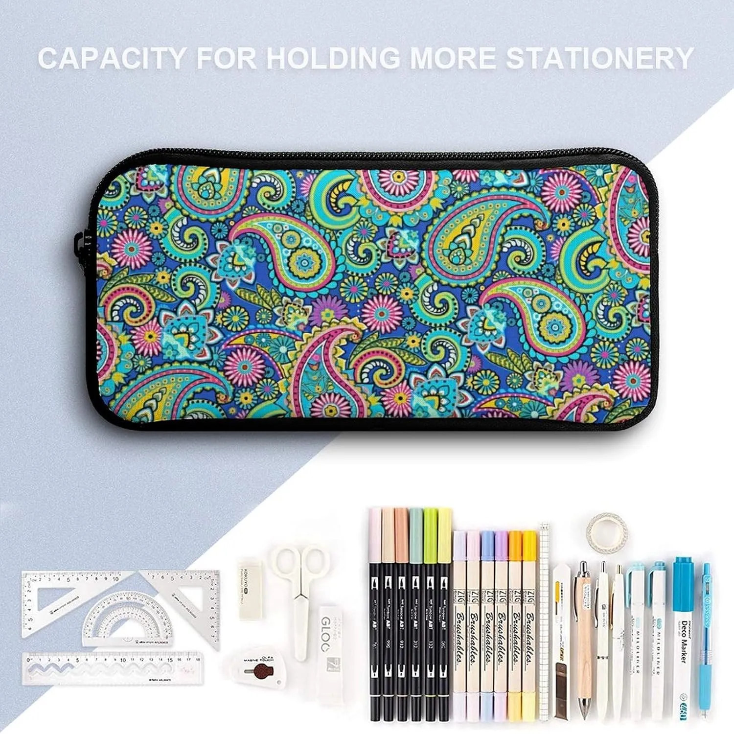 Blue Pink Paisley Large Capacity Portable Backpack Three Piece Set