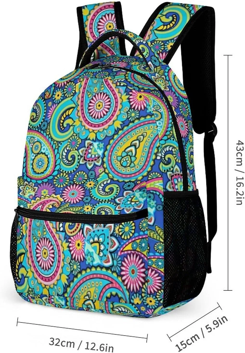 Blue Pink Paisley Large Capacity Portable Backpack Three Piece Set