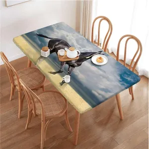 Blue Rectangular Table Covers, Couple Horses Running on Plowed Field in Stormy Elastic Edge, Waterproof and wipeable Horses Fits up 4 Foot Tables