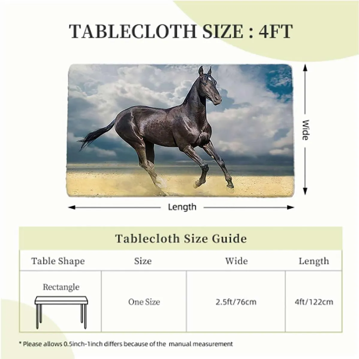Blue Rectangular Table Covers, Couple Horses Running on Plowed Field in Stormy Elastic Edge, Waterproof and wipeable Horses Fits up 4 Foot Tables