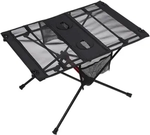 Blueshyhall Camping Table Folding, Small Beach Table Foldable with Drink Holder & Mesh Storage, Compact Camp Tent Side Table for Sand/Picnic/Tailgate/Boat/Travel
