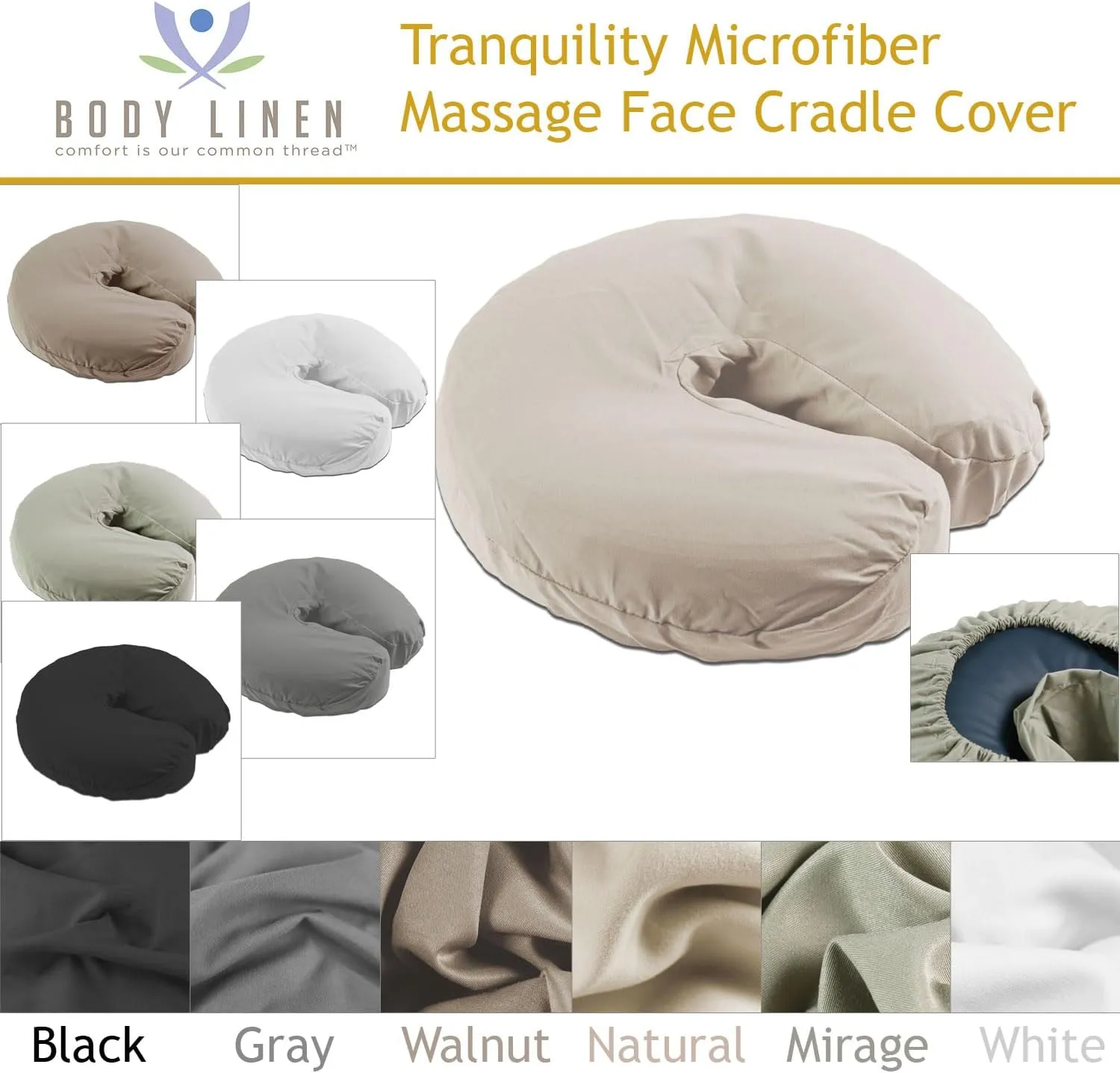 Body Linen Tranquility Microfiber Massage Face Rest Covers for Massage Tables and Chairs - Durable, Lightweight and Extra Soft Microfiber Face Cradle Covers - 10 Pack Mirage Gray