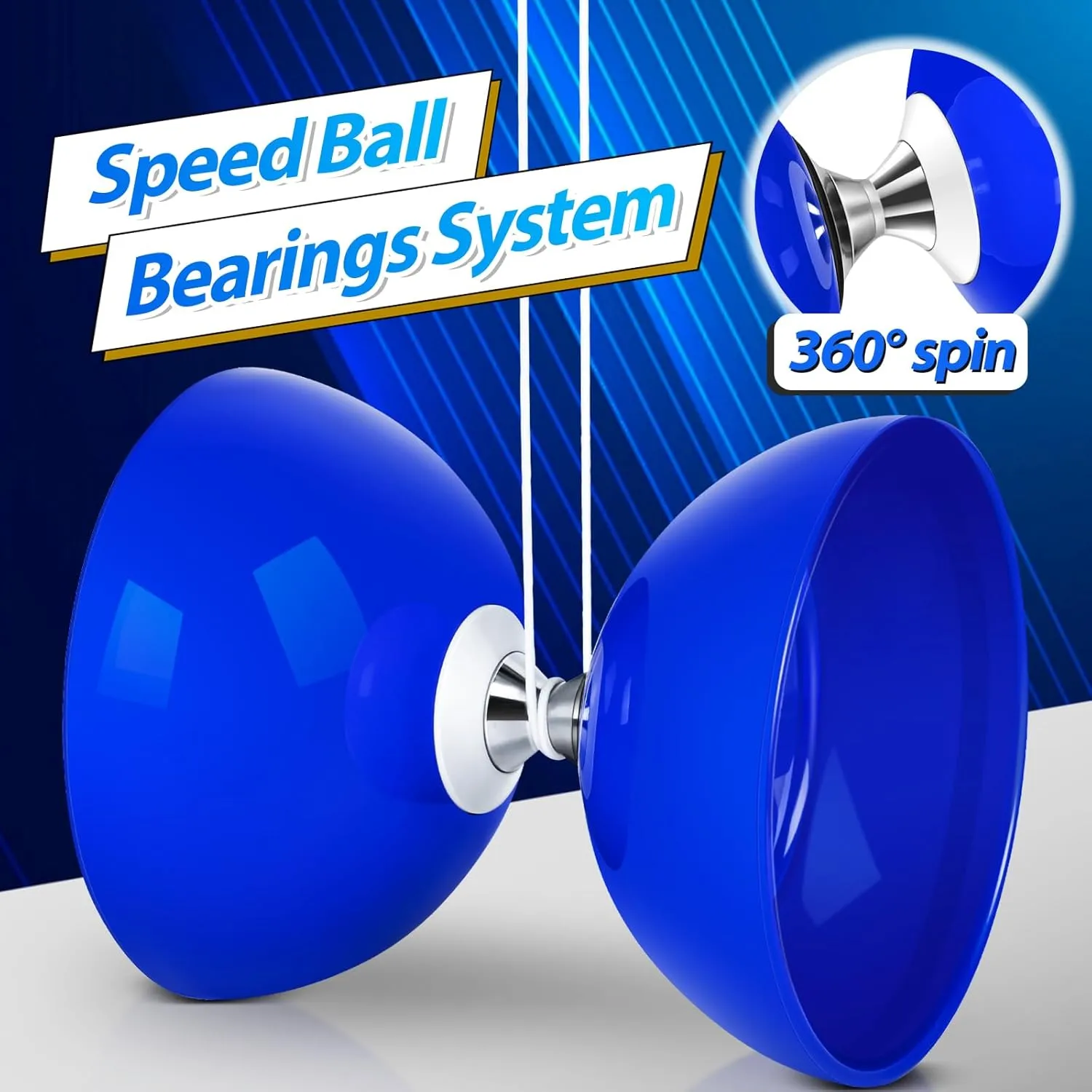 BODYRHYTHM Pro Triple Bearing Chinese Yoyo with 2 Pairs of Carbon Sticks, 4 Strings, 1 Drawstring Bag, 5” Chinese Yoyo Diabolo Toy for Adult & Kids, - Best for Fitness and Tricks. (Deep Blue)