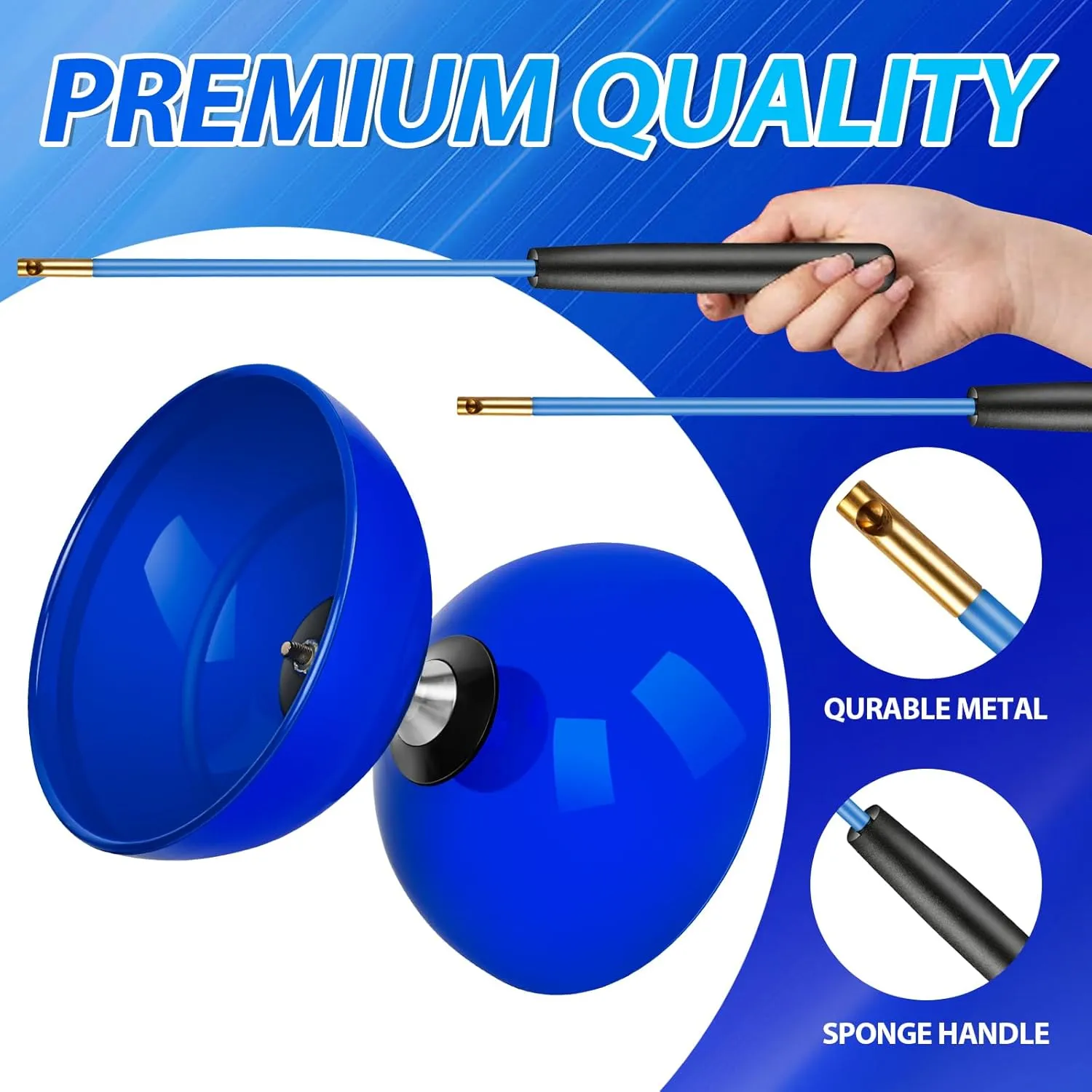 BODYRHYTHM Pro Triple Bearing Chinese Yoyo with 2 Pairs of Carbon Sticks, 4 Strings, 1 Drawstring Bag, 5” Chinese Yoyo Diabolo Toy for Adult & Kids, - Best for Fitness and Tricks. (Deep Blue)
