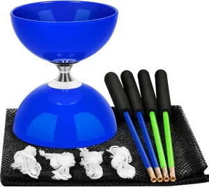 BODYRHYTHM Pro Triple Bearing Chinese Yoyo with 2 Pairs of Carbon Sticks, 4 Strings, 1 Drawstring Bag, 5” Chinese Yoyo Diabolo Toy for Adult & Kids, - Best for Fitness and Tricks. (Deep Blue)