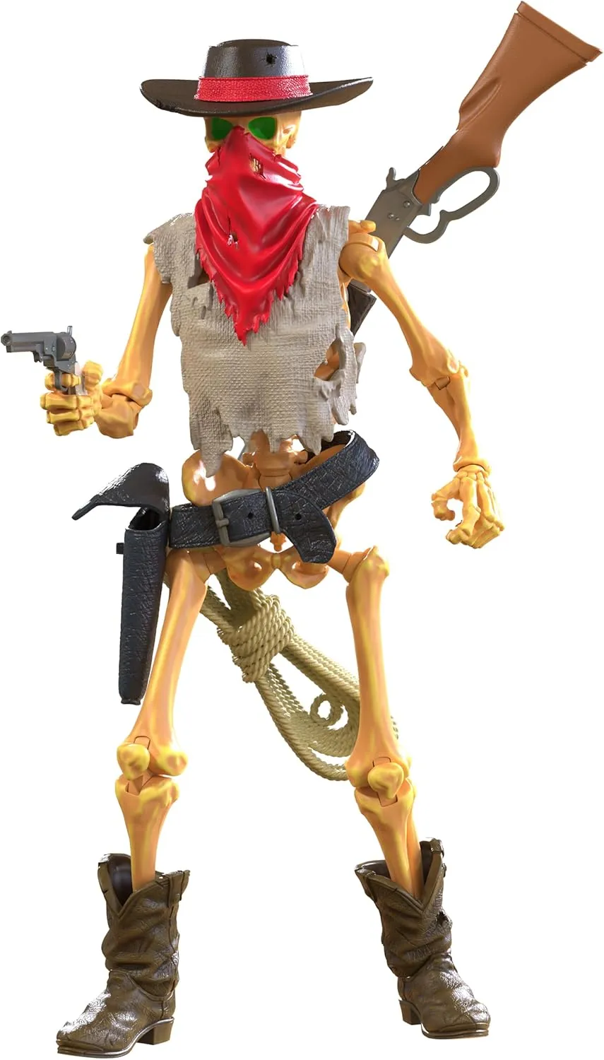 Boss Fight Studio Epic H.A.C.K.S. Outlaw Skeleton Action Figure – Highly Articulated Collectible Figurine and Accessories – Pistol, Shotgun, Rifle Sling, Rope, Alternate Hands & Head, and Stand – 1:12