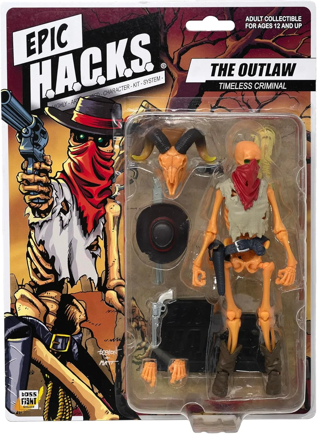 Boss Fight Studio Epic H.A.C.K.S. Outlaw Skeleton Action Figure – Highly Articulated Collectible Figurine and Accessories – Pistol, Shotgun, Rifle Sling, Rope, Alternate Hands & Head, and Stand – 1:12