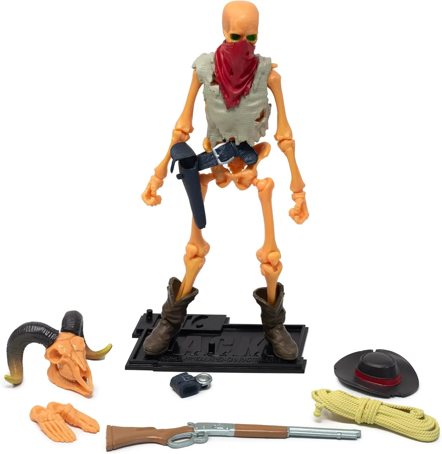 Boss Fight Studio Epic H.A.C.K.S. Outlaw Skeleton Action Figure – Highly Articulated Collectible Figurine and Accessories – Pistol, Shotgun, Rifle Sling, Rope, Alternate Hands & Head, and Stand – 1:12