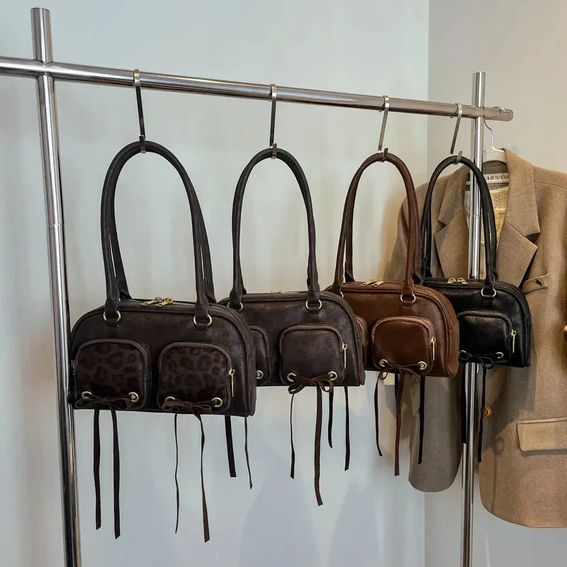 Bow Design Double Pockets Baguette Bag