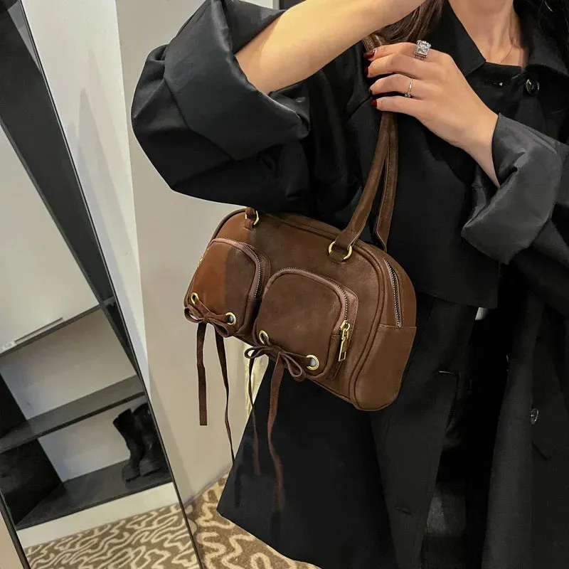 Bow Design Double Pockets Baguette Bag