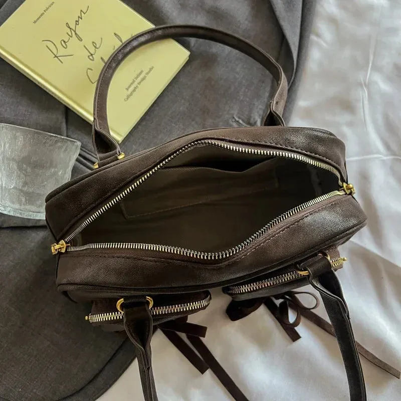 Bow Design Double Pockets Baguette Bag
