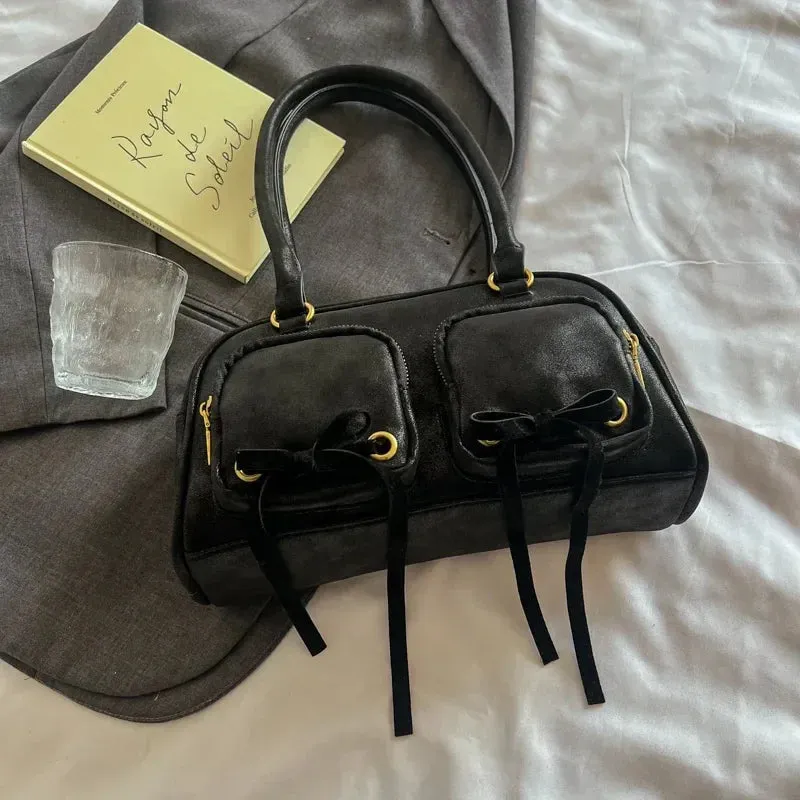 Bow Design Double Pockets Baguette Bag