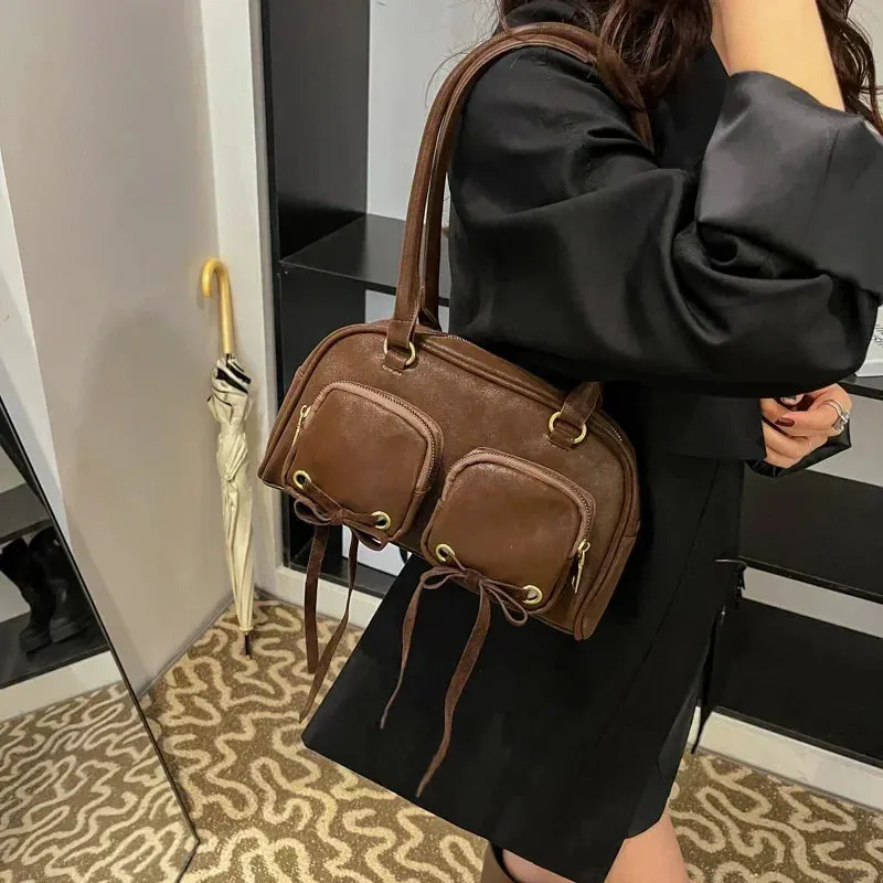 Bow Design Double Pockets Baguette Bag