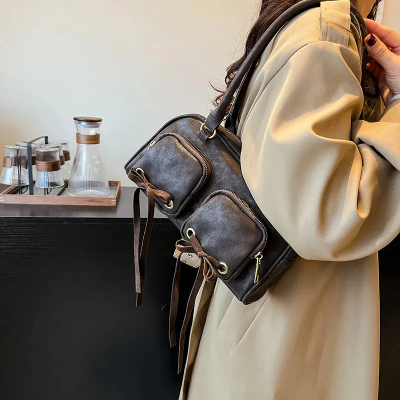 Bow Design Double Pockets Baguette Bag