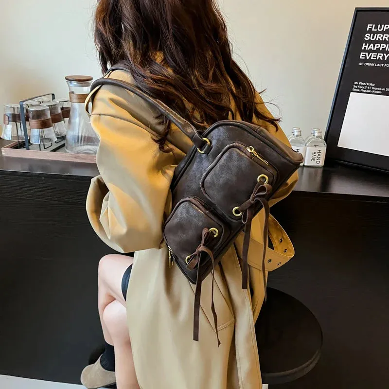 Bow Design Double Pockets Baguette Bag