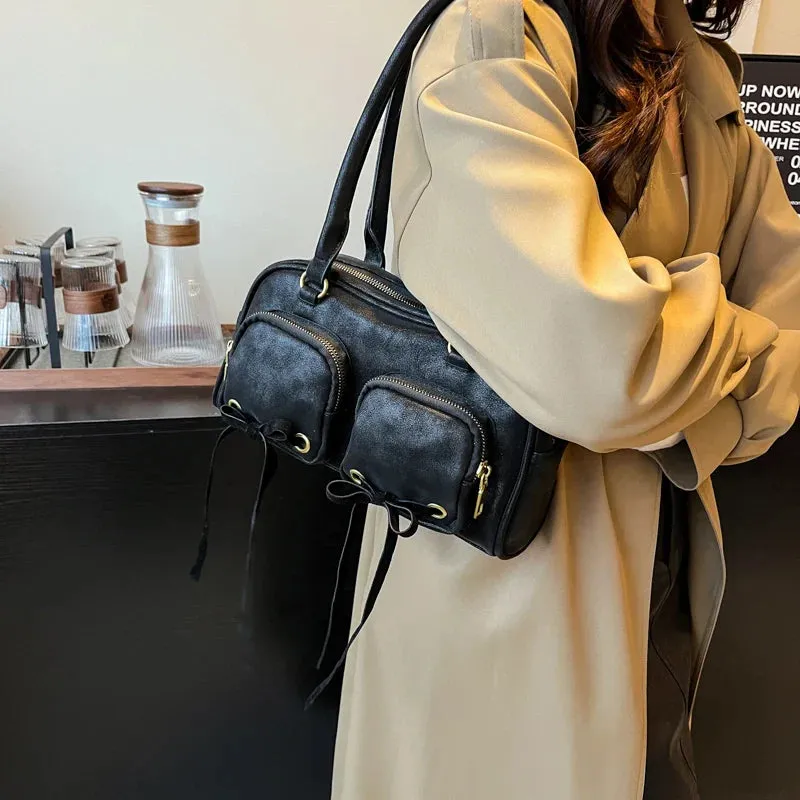 Bow Design Double Pockets Baguette Bag
