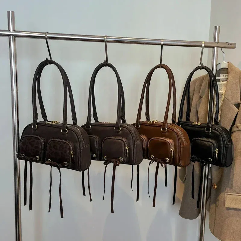 Bow Design Double Pockets Baguette Bag