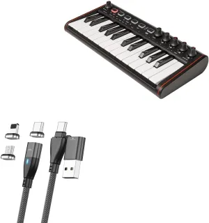 BoxWave Cable Compatible with IK Multimedia iRig Keys 2 Mini - MagnetoSnap PD AllCharge Cable (100W), Magnet Charging Braided USB Type-C Micro - Jet Black