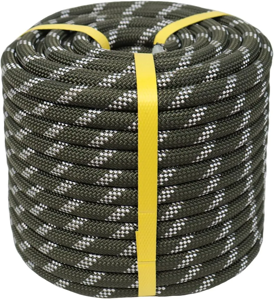 Braided Polyester Arborist Rigging Rope (3/8 inch X 100 feet) High Strength Outdoor Rope for Rock Climbing Hiking Camping Swing, ArmyGreen/White