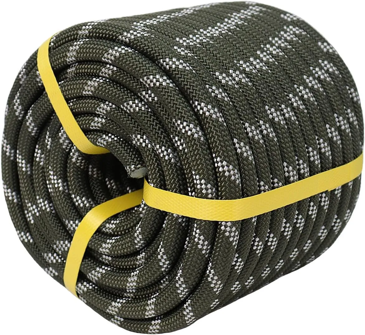 Braided Polyester Arborist Rigging Rope (3/8 inch X 100 feet) High Strength Outdoor Rope for Rock Climbing Hiking Camping Swing, ArmyGreen/White