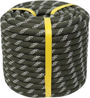 Braided Polyester Arborist Rigging Rope (3/8 inch X 100 feet) High Strength Outdoor Rope for Rock Climbing Hiking Camping Swing, ArmyGreen/White