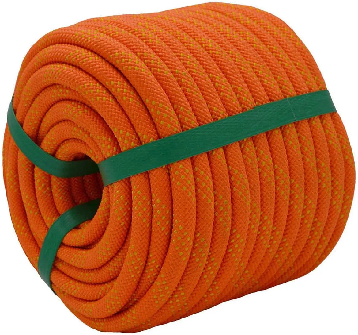 Braided Polyester Arborist Rigging Rope (3/8 inch X 100 feet) High Strength Outdoor Rope for Tree Climbing Hiking Camping Swing, Orange