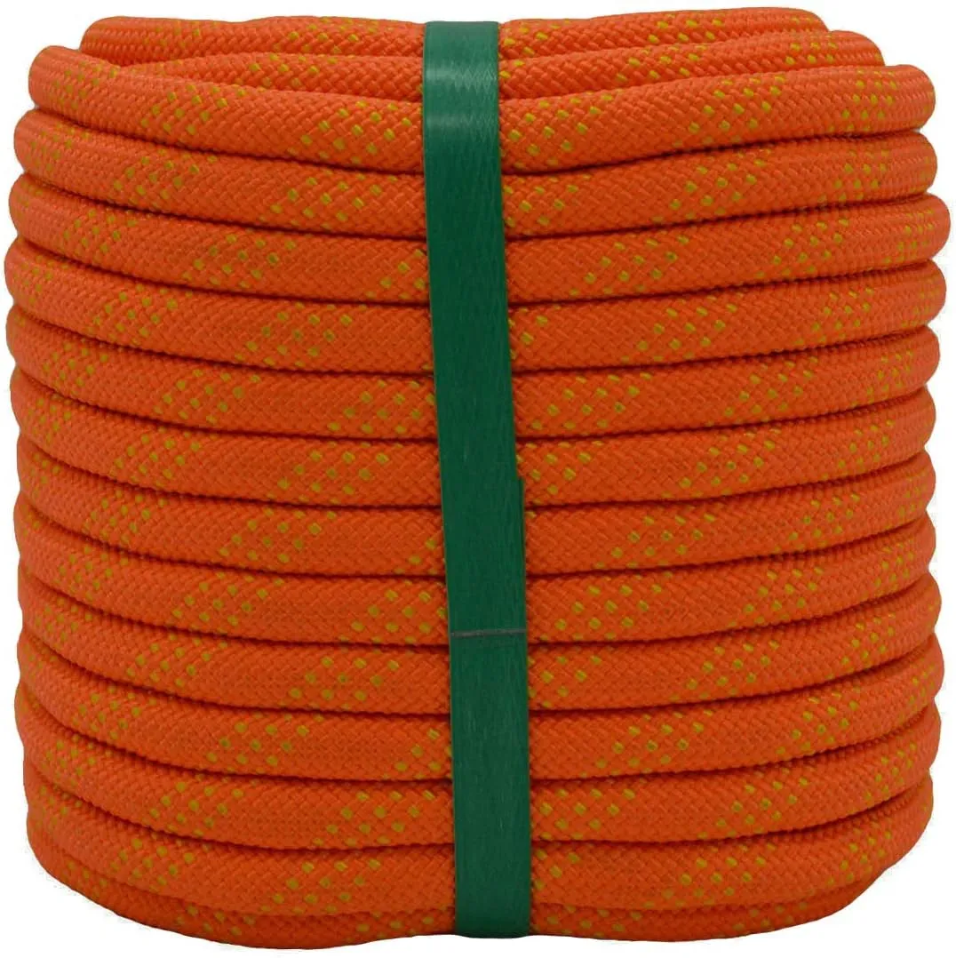 Braided Polyester Arborist Rigging Rope (3/8 inch X 100 feet) High Strength Outdoor Rope for Tree Climbing Hiking Camping Swing, Orange