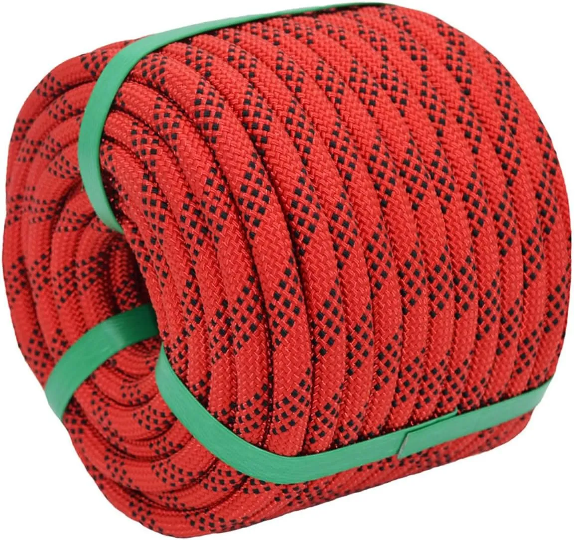 Braided Polyester Arborist Rigging Rope (3/8 inch X 100 feet) High Strength Outdoor Rope for Tree Climbing Hiking Camping Swing, Red