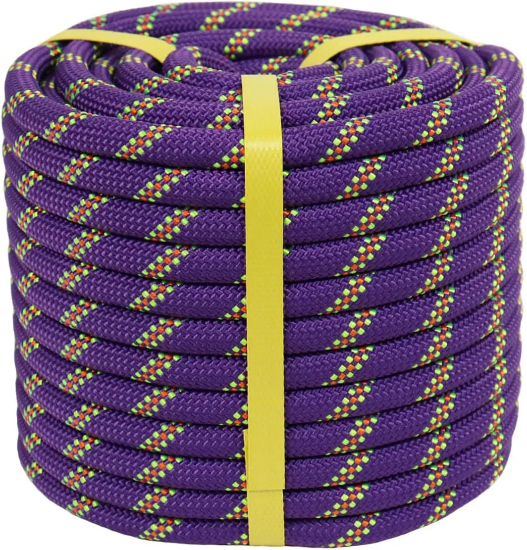 Braided Polyester Arborist Rigging Rope (3/8 inch X 150 feet) High Strength Outdoor Rope for Rock Climbing Hiking Camping Swing, Purple/Green/Orange