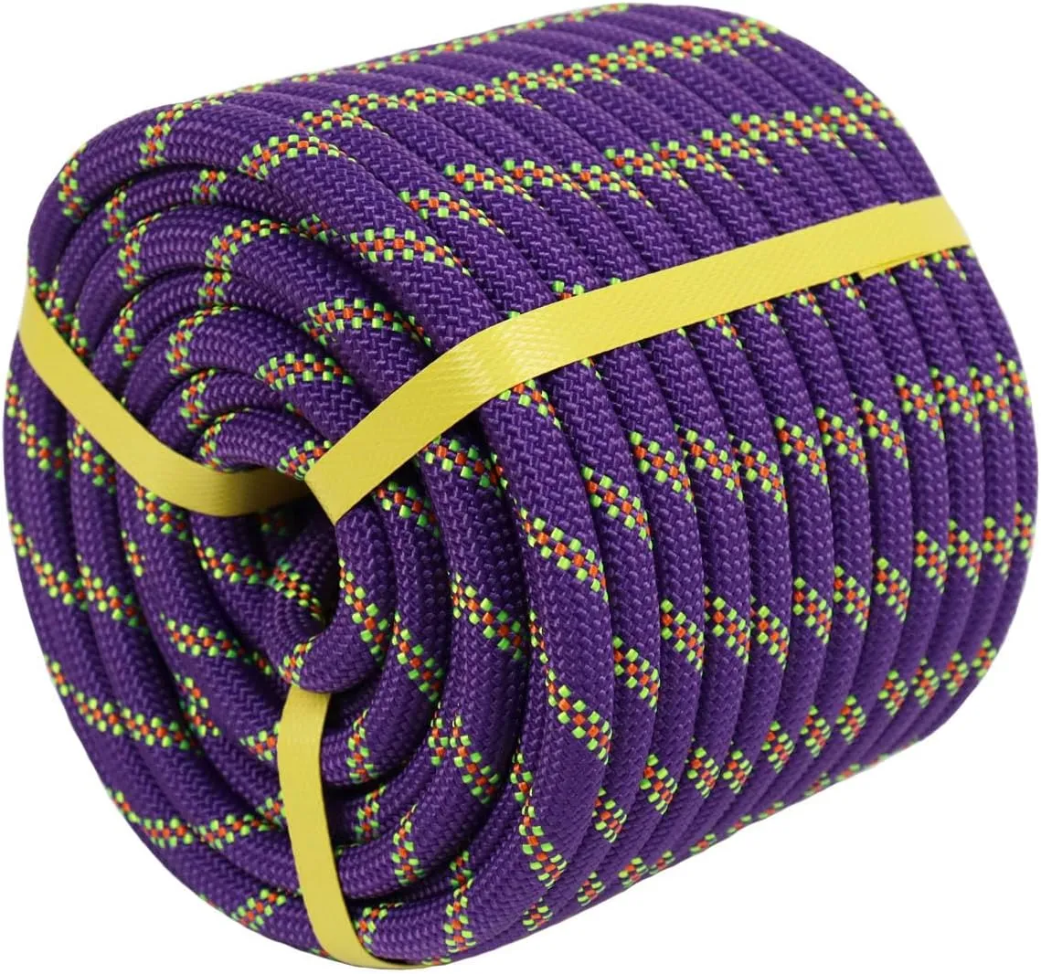 Braided Polyester Arborist Rigging Rope (3/8 inch X 150 feet) High Strength Outdoor Rope for Rock Climbing Hiking Camping Swing, Purple/Green/Orange