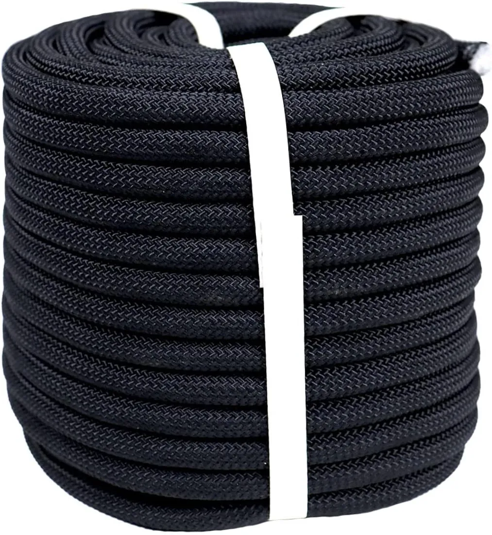 Braided Polyester Arborist Rigging Rope (3/8 inch X 200 feet) High Strength Outdoor Rope for Tree Climbing Hiking Camping Swing, Black
