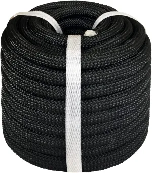 Braided Polyester Arborist Rope 1/2 inch x 50 feet Low Stretch Black Rope - High UV and Abrasion Resistance, Heavy Duty Rope for Pulling Camping Sailing Climbing Swing Tree Work