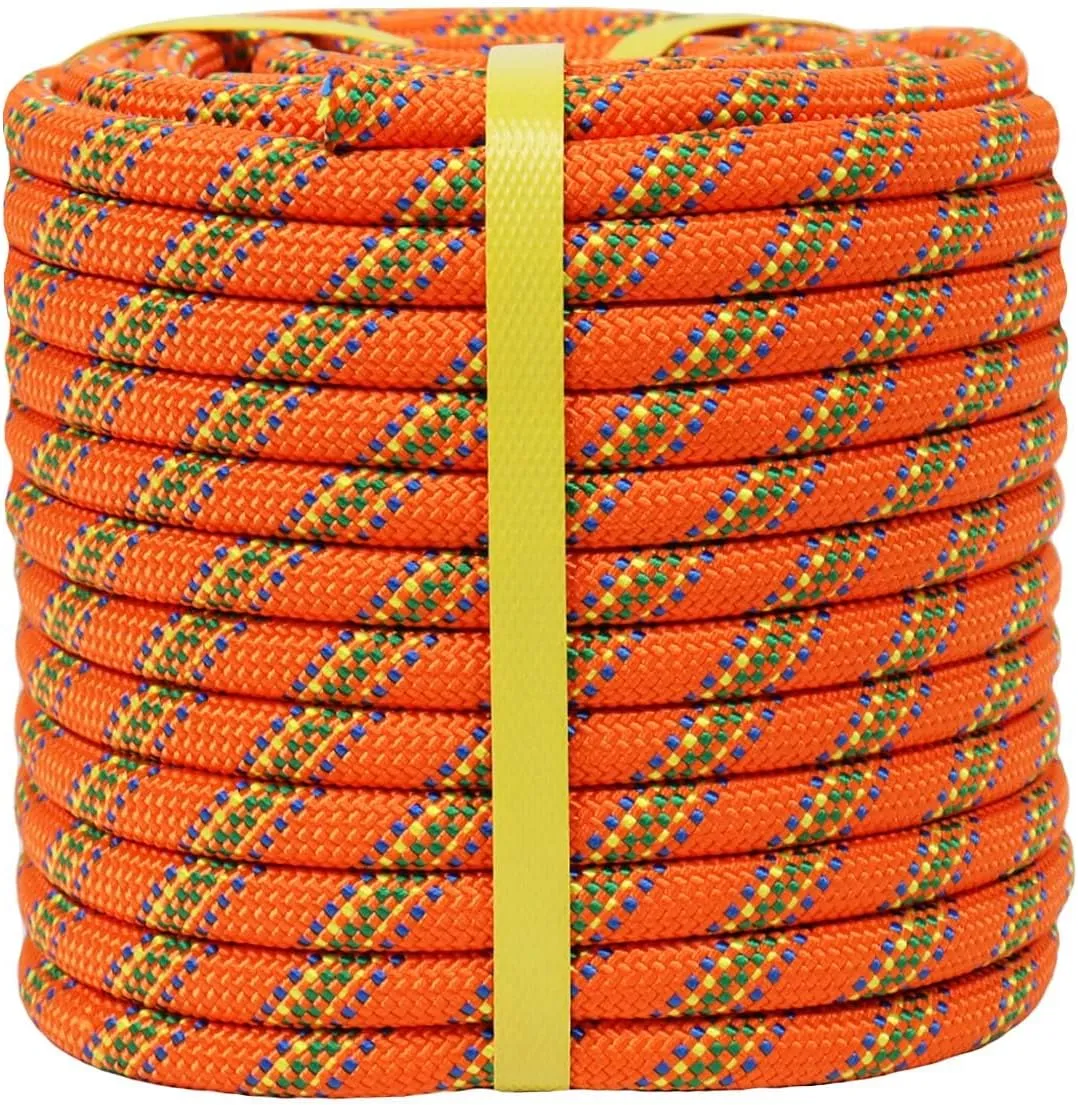 Braided Polyester Arborist Rope (3/8 inch X 150 feet) High Strength Outdoor Rope for Rock Climbing Hiking Camping Swing, Orange/Blue/Green