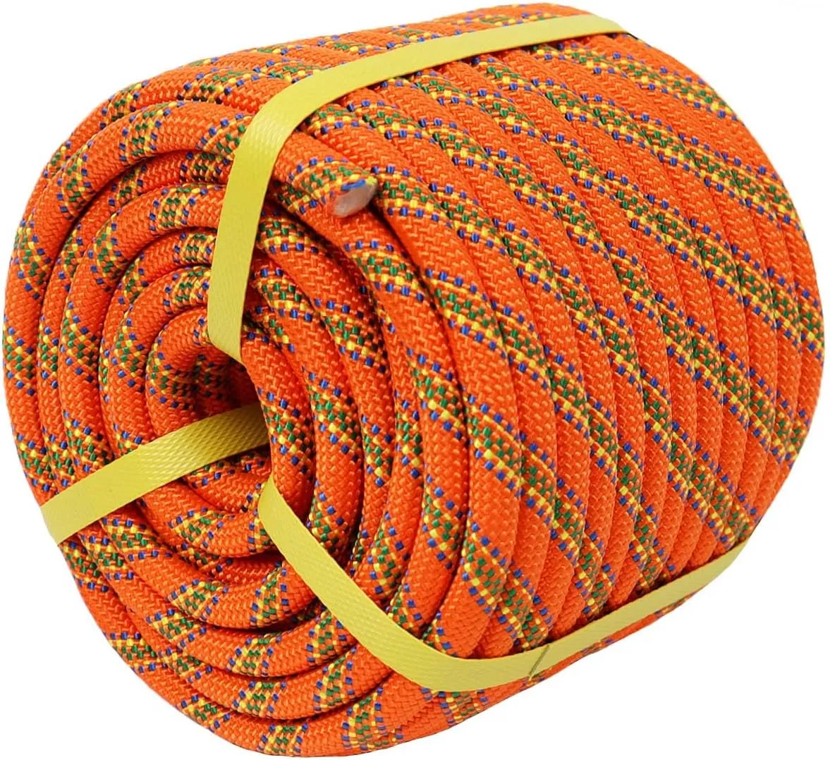 Braided Polyester Arborist Rope (3/8 inch X 150 feet) High Strength Outdoor Rope for Rock Climbing Hiking Camping Swing, Orange/Blue/Green