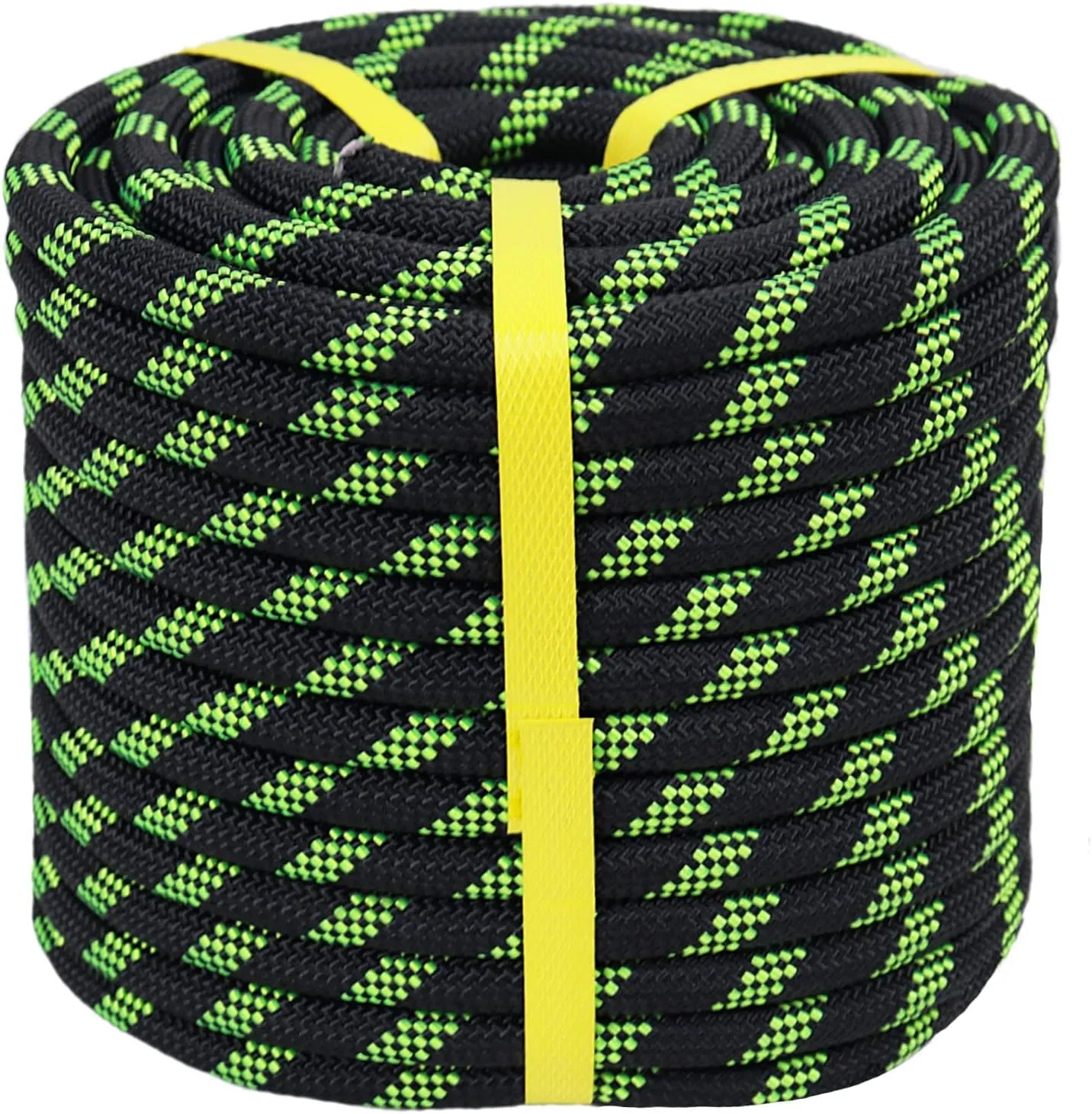 Braided Polyester Rope (3/8 in x 100 ft) Arborist Climbing Rope for Tree Climbing Pulling Swing Sailing, Black/Fluorescent Green