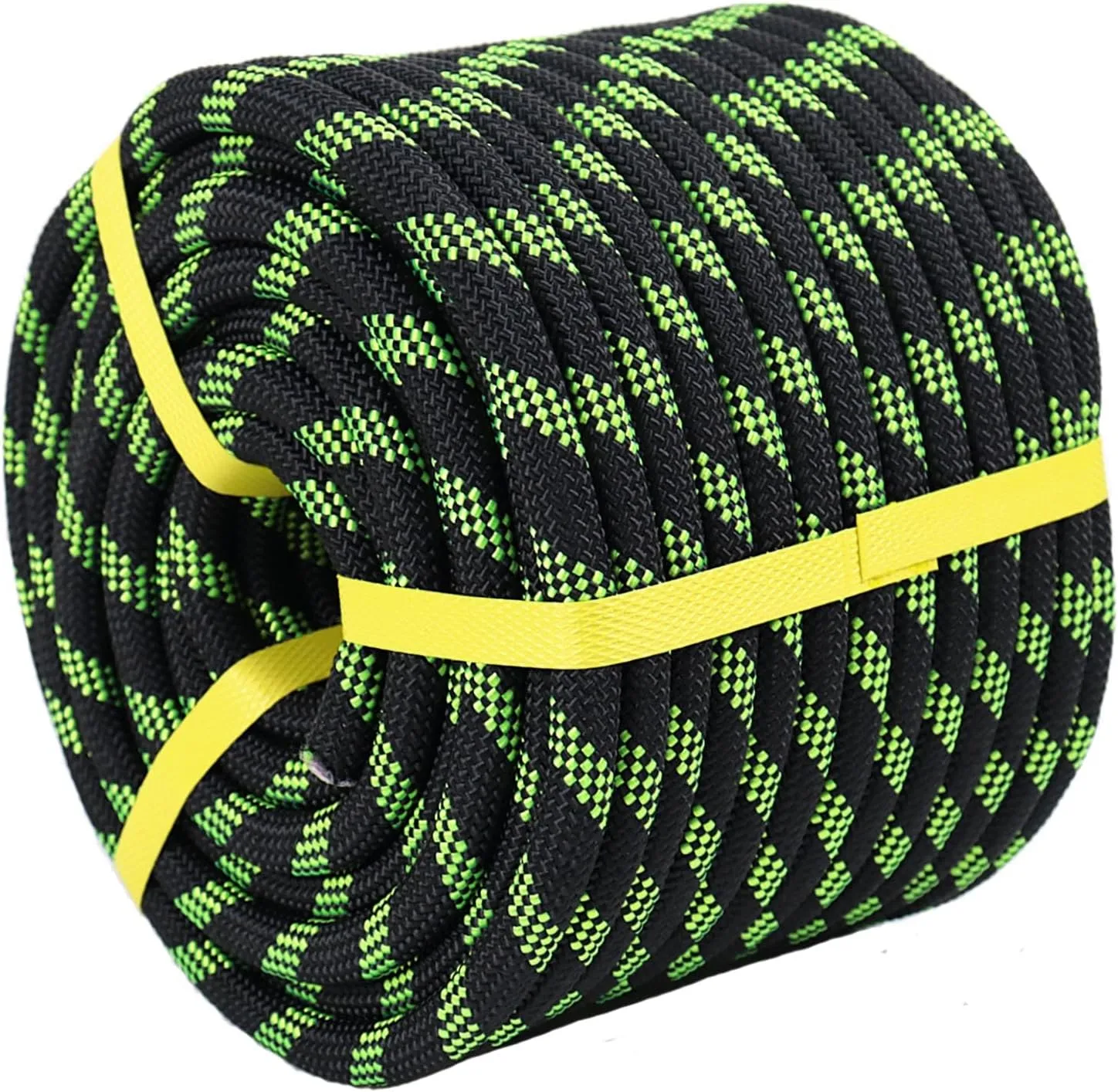 Braided Polyester Rope (3/8 in x 100 ft) Arborist Climbing Rope for Tree Climbing Pulling Swing Sailing, Black/Fluorescent Green