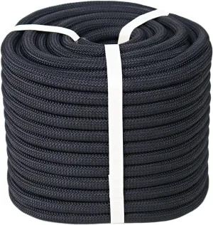 Braided Polyester Rope (3/8 in x 150 ft) Arborist Rope for Tree Climbing Pulling Swing Sailing, Black