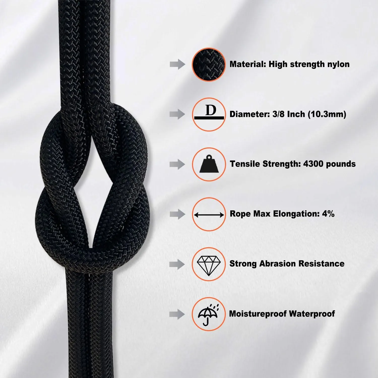 Braided Polyester Rope (3/8 in x 150 ft) Arborist Rope for Tree Climbing Pulling Swing Sailing, Black