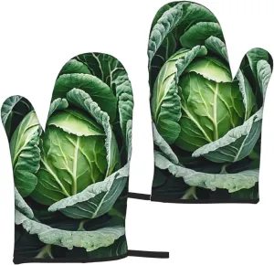 Bright Cabbage Heat-Resistant Oven Mitts are Thick,Suitable for Barbecue,Baking and Kitchen Cooking.2 Packs