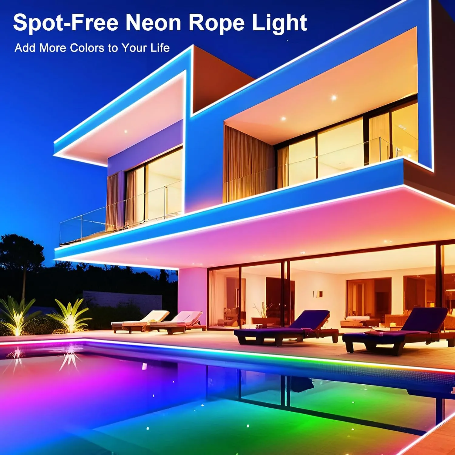 Brillihood RGB Neon Rope Light, Flexible 120V LED Neon Light Strip, SMD5050 80LEDs/M Outdoor Waterproof Neon Lighting with RF Remote & 2M Controller Plug for Home Building Commercial Decor, 20M/65.6Ft