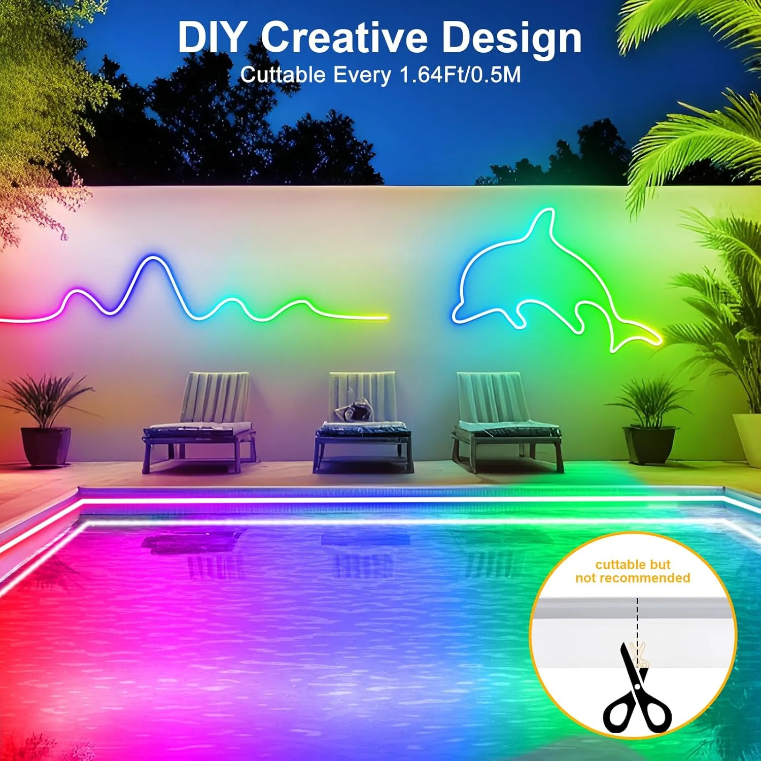 Brillihood RGB Neon Rope Light, Flexible 120V LED Neon Light Strip, SMD5050 80LEDs/M Outdoor Waterproof Neon Lighting with RF Remote & 2M Controller Plug for Home Building Commercial Decor, 20M/65.6Ft