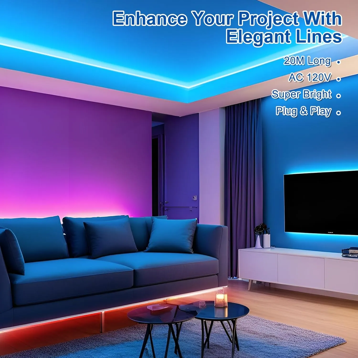 Brillihood RGB Neon Rope Light, Flexible 120V LED Neon Light Strip, SMD5050 80LEDs/M Outdoor Waterproof Neon Lighting with RF Remote & 2M Controller Plug for Home Building Commercial Decor, 20M/65.6Ft