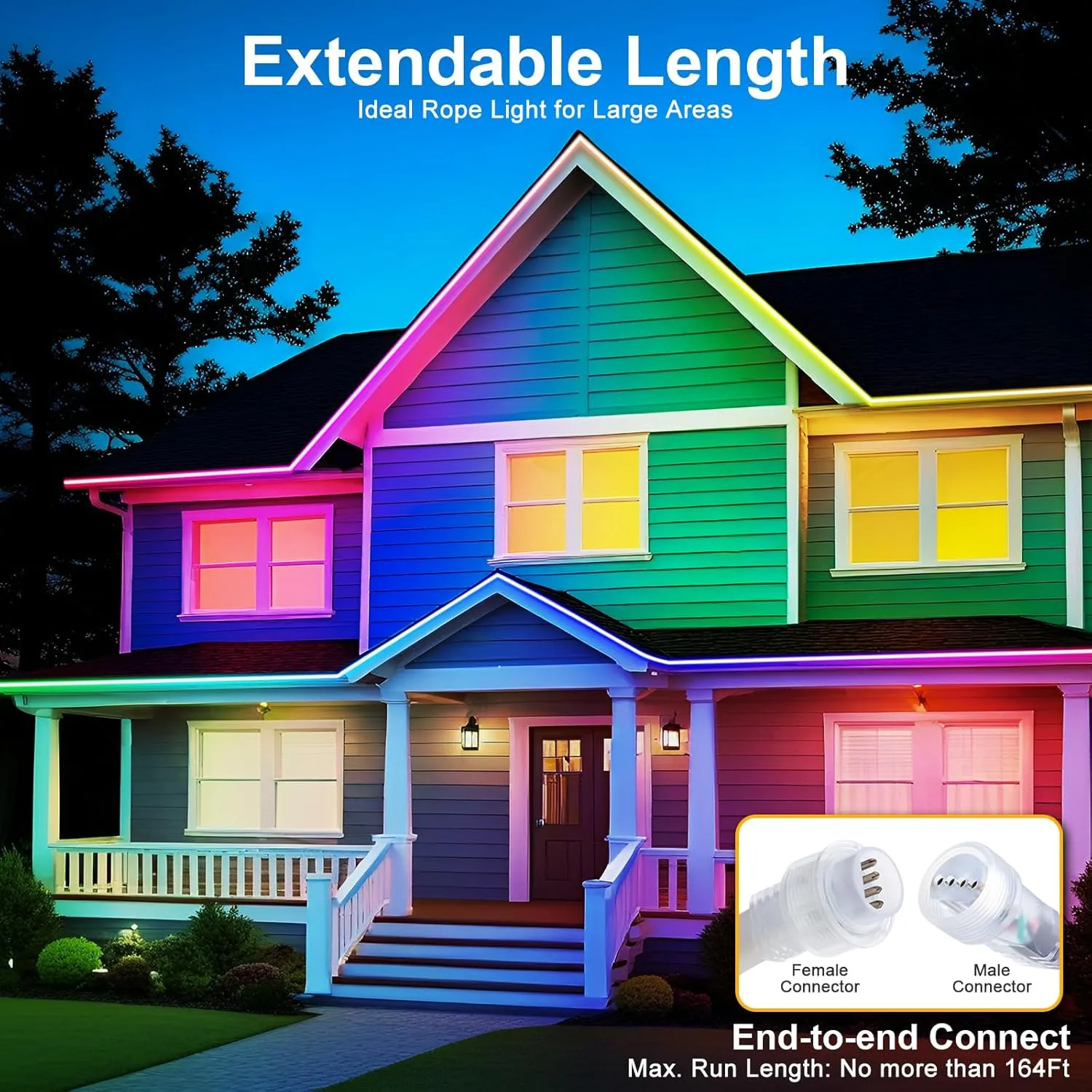 Brillihood RGB Neon Rope Light, Flexible 120V LED Neon Light Strip, SMD5050 80LEDs/M Outdoor Waterproof Neon Lighting with RF Remote & 2M Controller Plug for Home Building Commercial Decor, 20M/65.6Ft